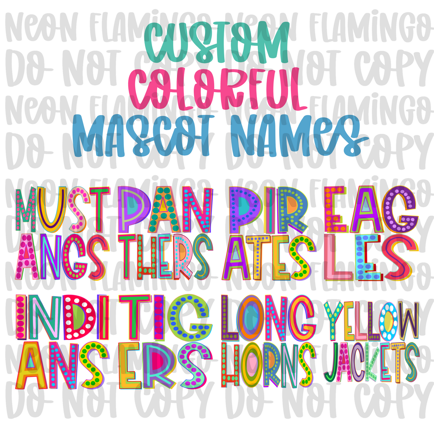 Custom Colorful Mascot Name DTF TRANSFER