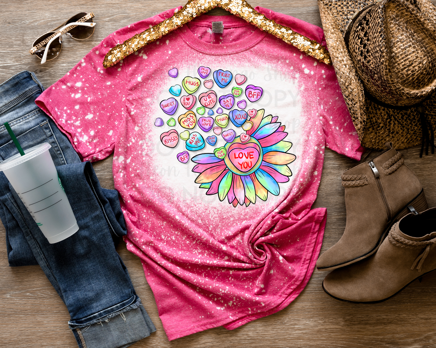 Neon Candy Hearts Sunflower DTF TRANSFER