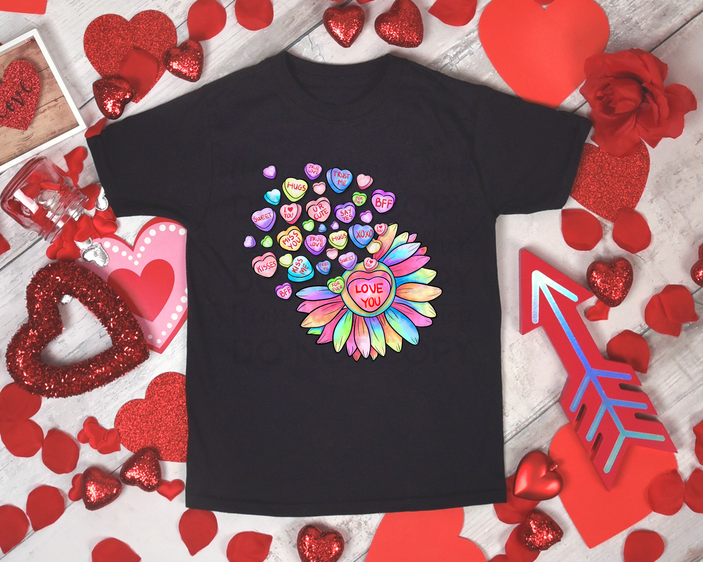 Neon Candy Hearts Sunflower DTF TRANSFER