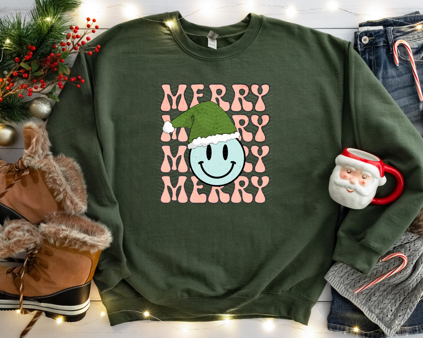 Merry Smiley Elf DTF TRANSFER