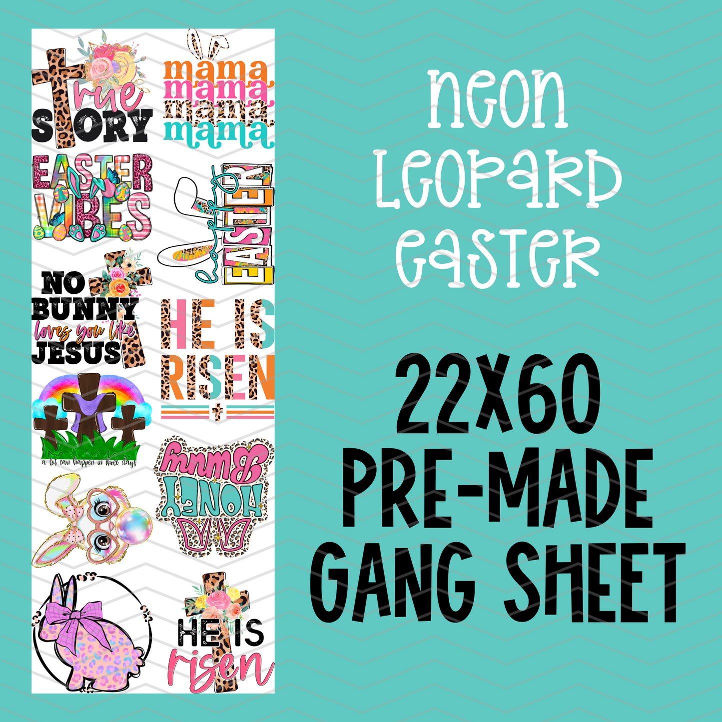 Neon Leopard Easter Pre-Made Gang Sheet - 22x60
