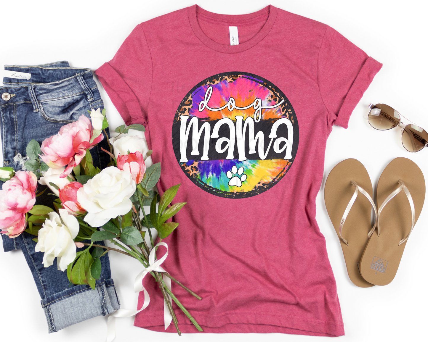 Dog Mama Leopard Tie-Dye Circle DTF TRANSFER
