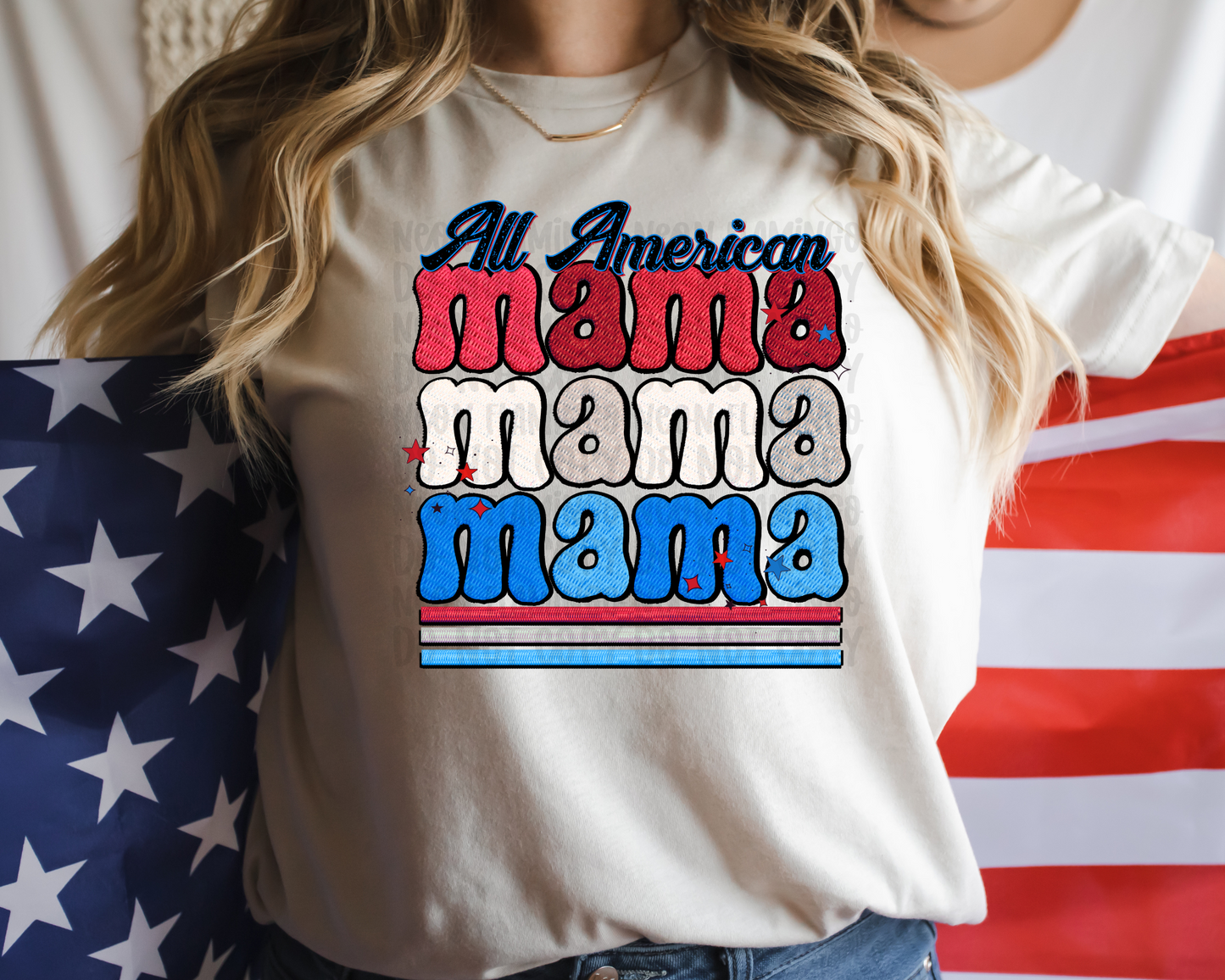 All American Mama faux emb DTF TRANSFER