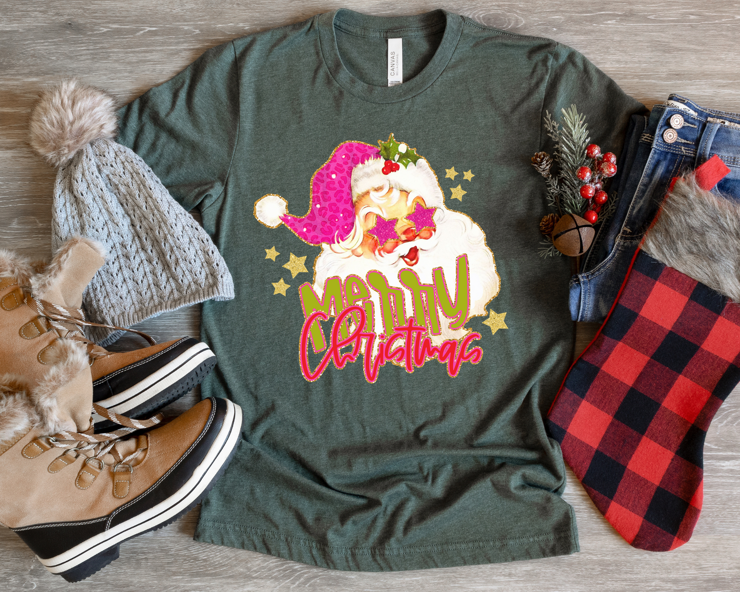 Pink Vintage Merry Christmas Santa DTF TRANSFER
