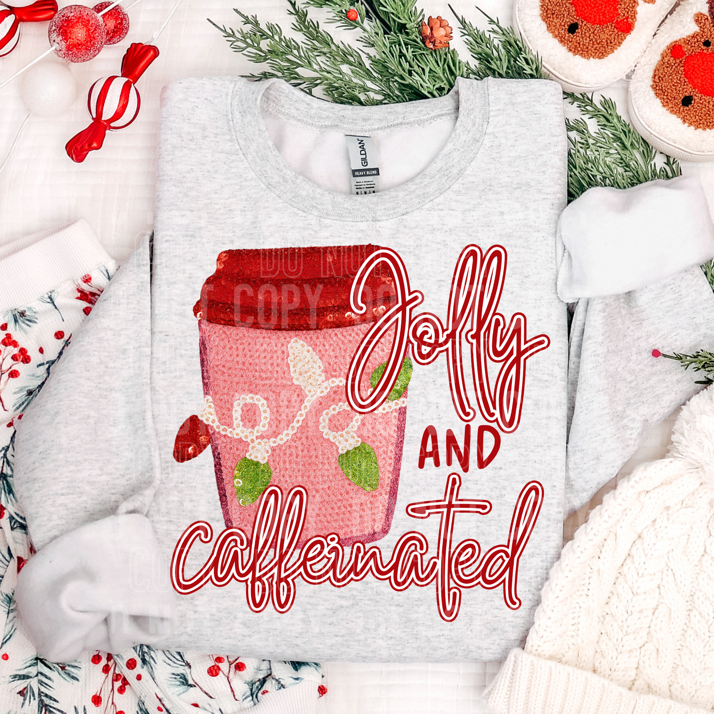 Jolly and Caffeinated Faux Sequin DTF TRANSFER
