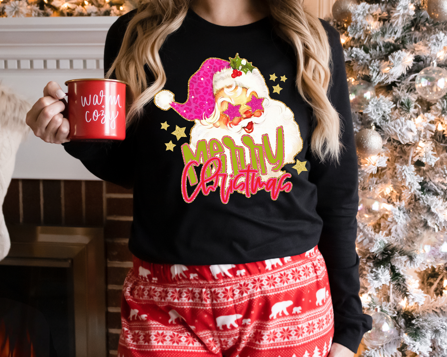 Pink Vintage Merry Christmas Santa DTF TRANSFER