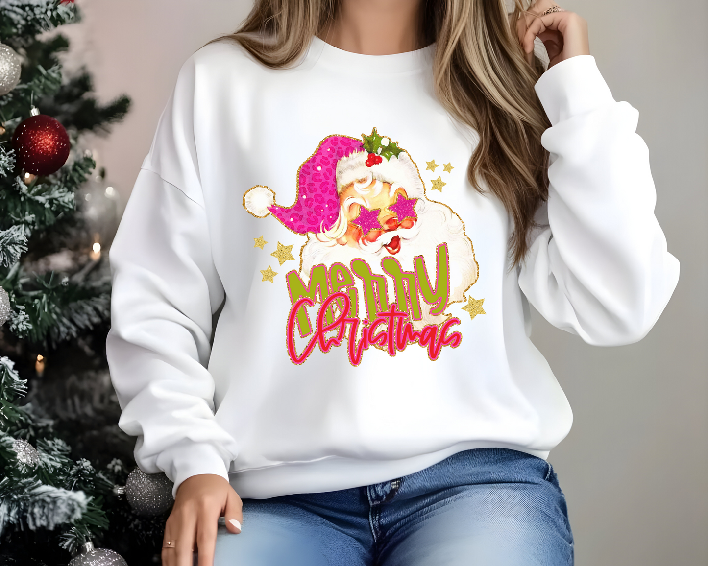 Pink Vintage Merry Christmas Santa DTF TRANSFER