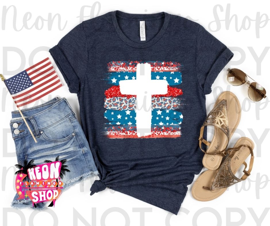 Patriotic Cross DTF TRANSFER