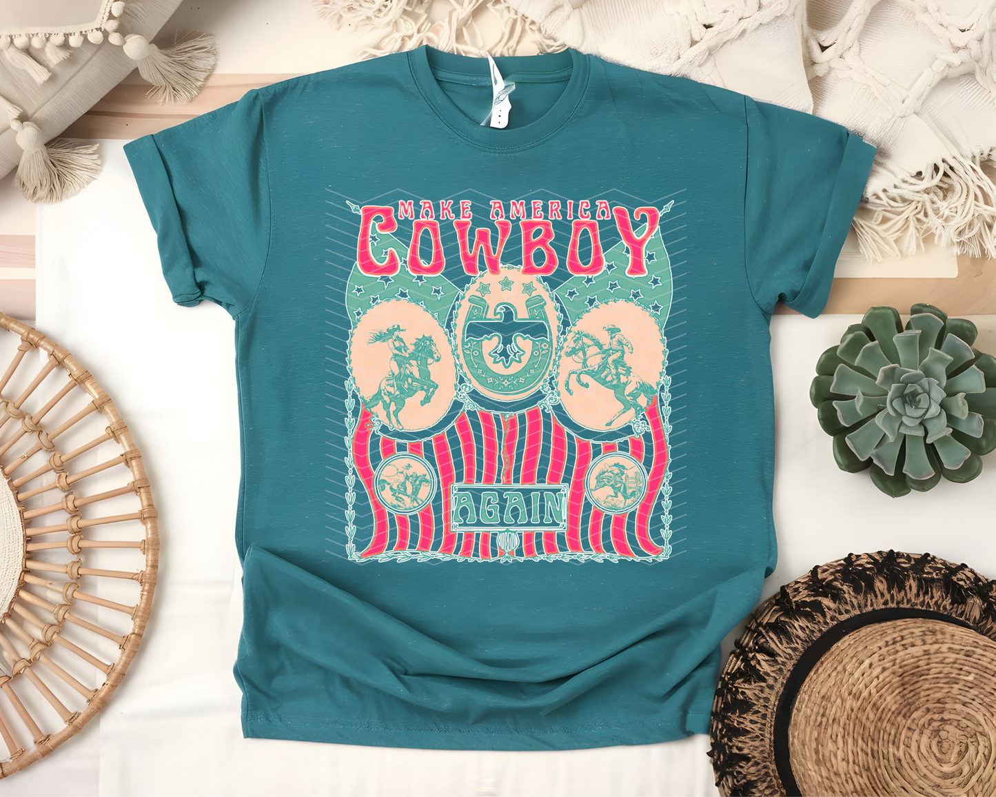 Make America Cowboy Again Cream Outline DTF TRANSFER