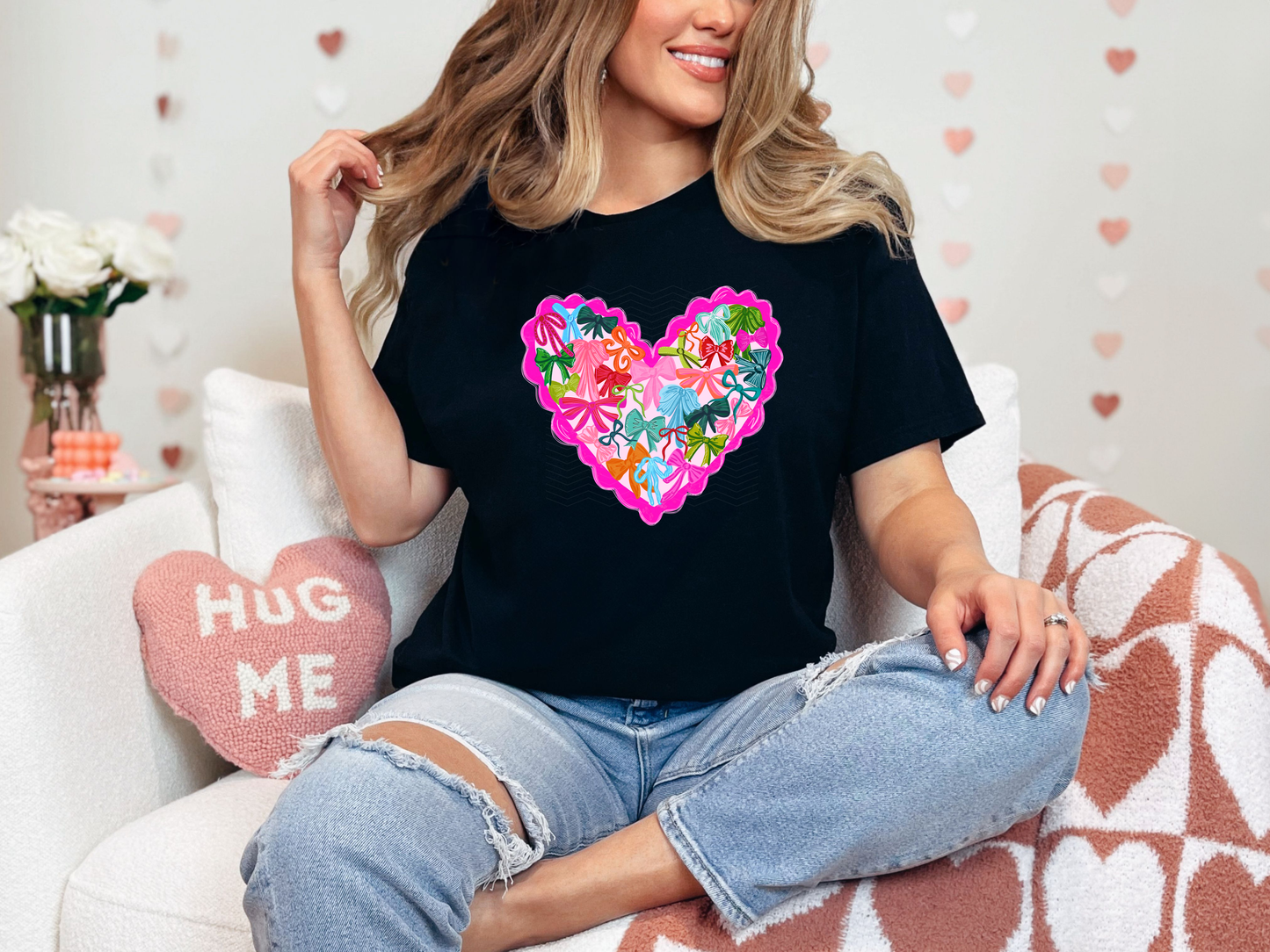 Bow Heart Scalloped Edge DTF TRANSFER