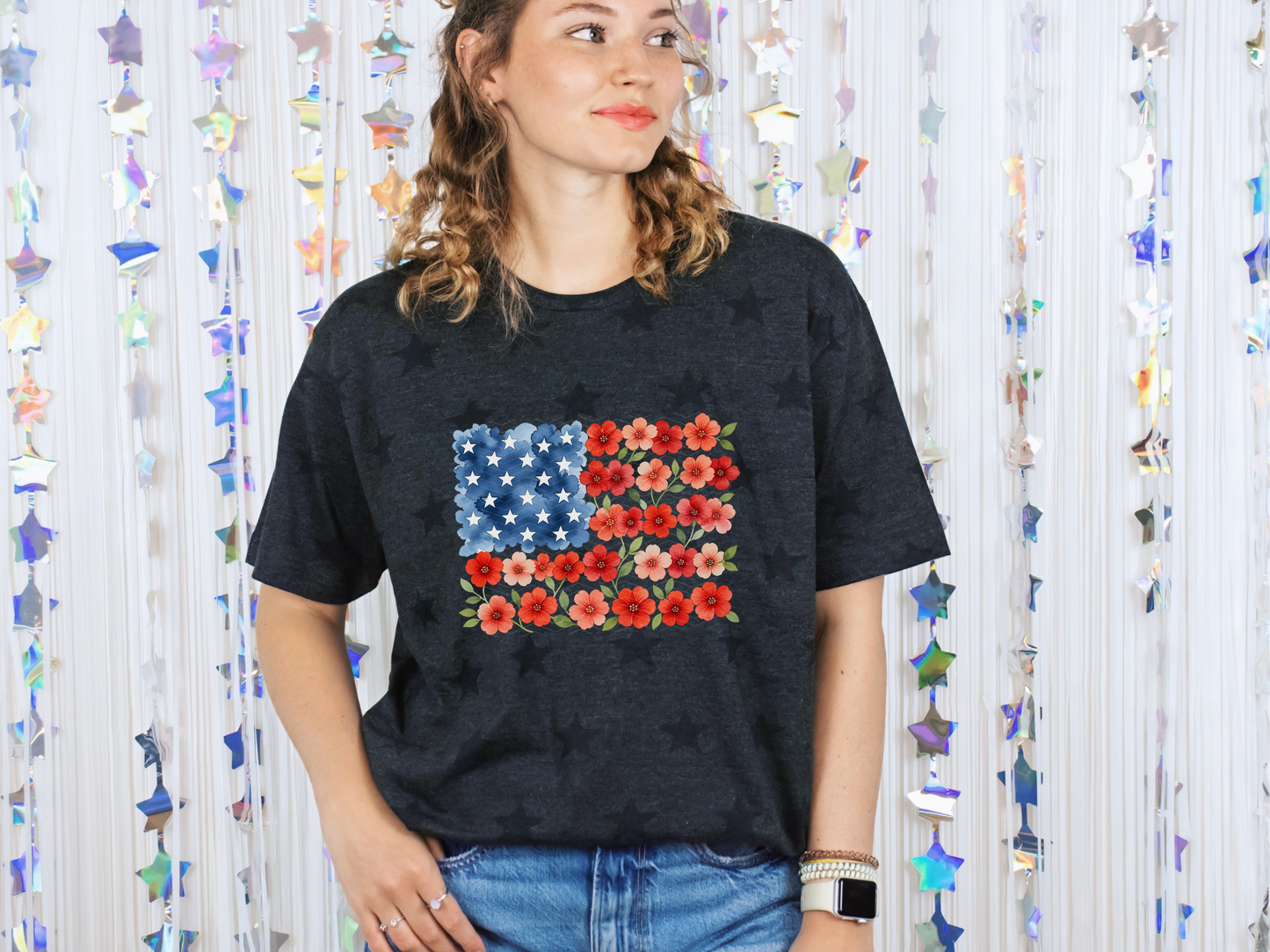 Floral American Flag DTF TRANSFER
