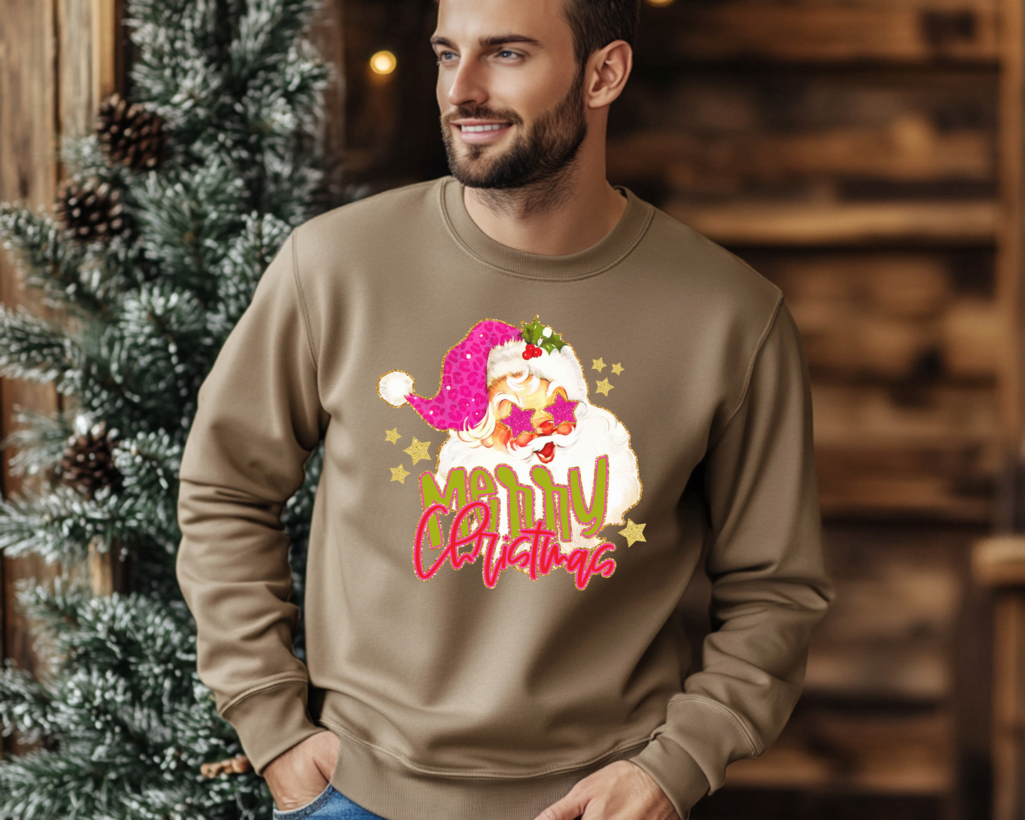 Pink Vintage Merry Christmas Santa DTF TRANSFER