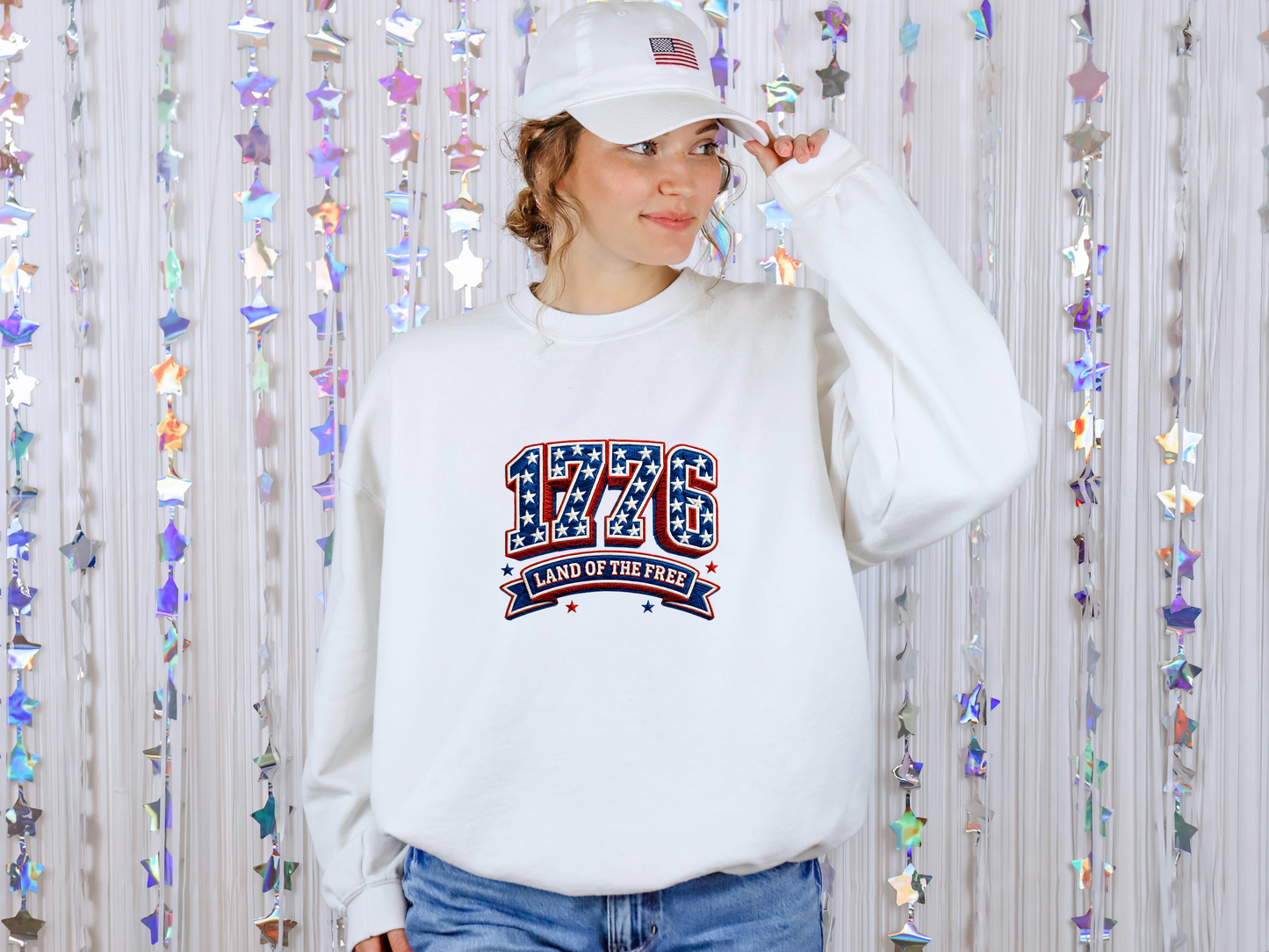 1776 Land of The Free Star Faux Embroidery DTF TRANSFER