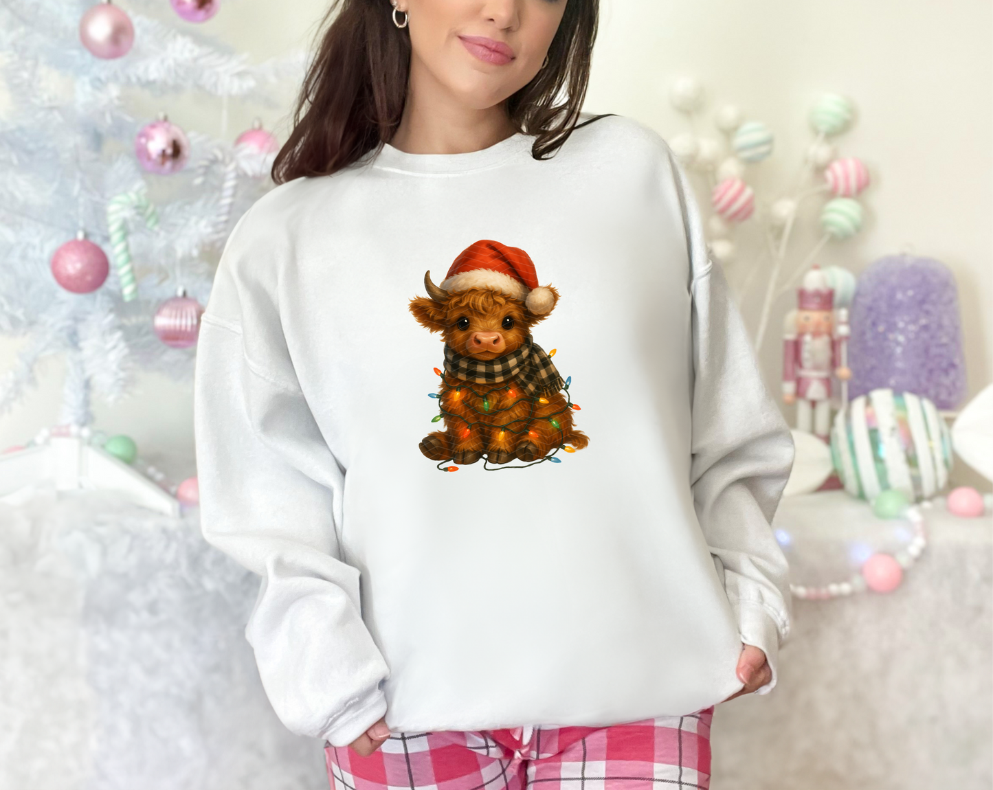 Cute Highland Cow Christmas Lights DTF TRANSFER