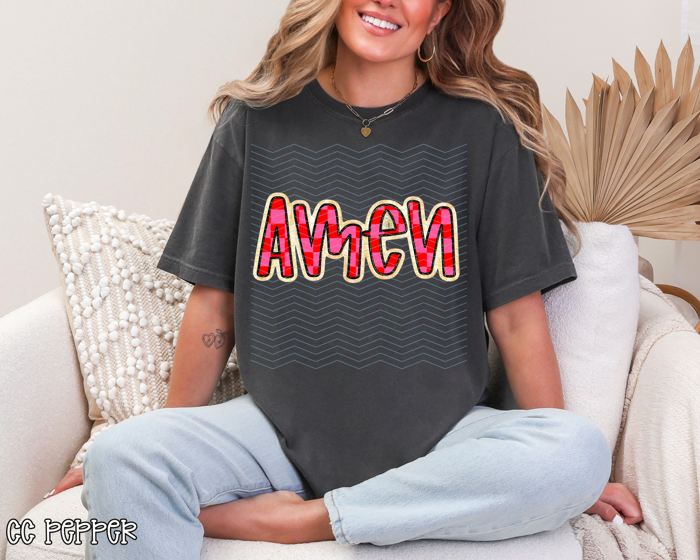 Amen Pink & Red Checkered DTF TRANSFER