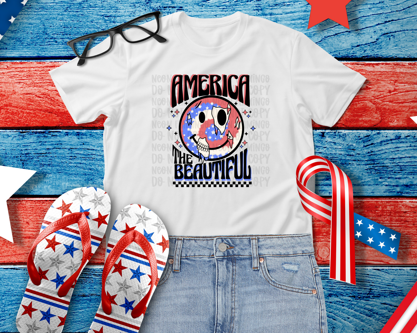 America The Beautiful Smiley DTF TRANSFER