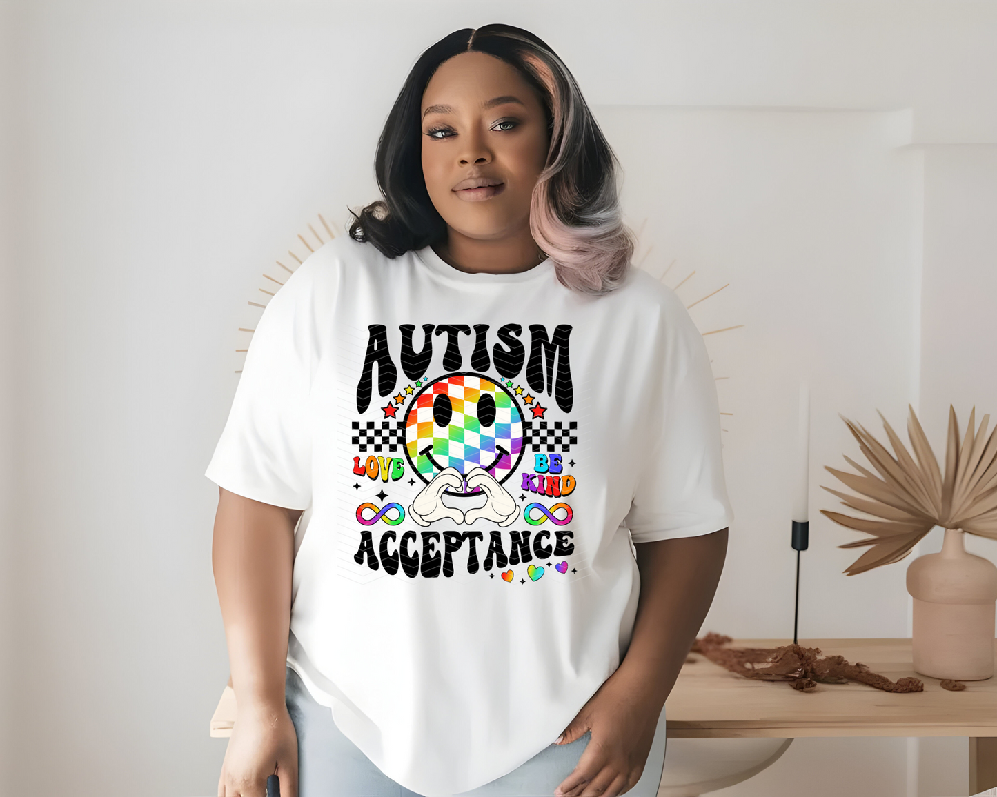 Autism Acceptance Smiley Checkered DTF TRANSFER