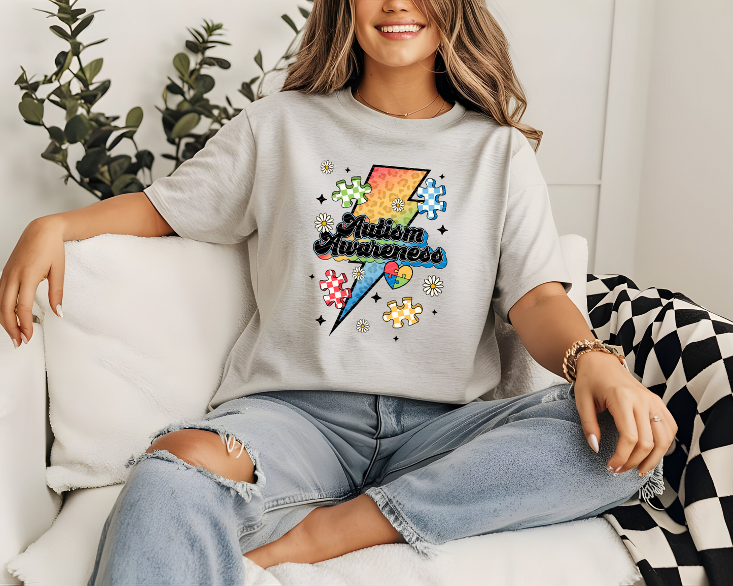 Autism Awareness Lightning Bolt DTF TRANSFER