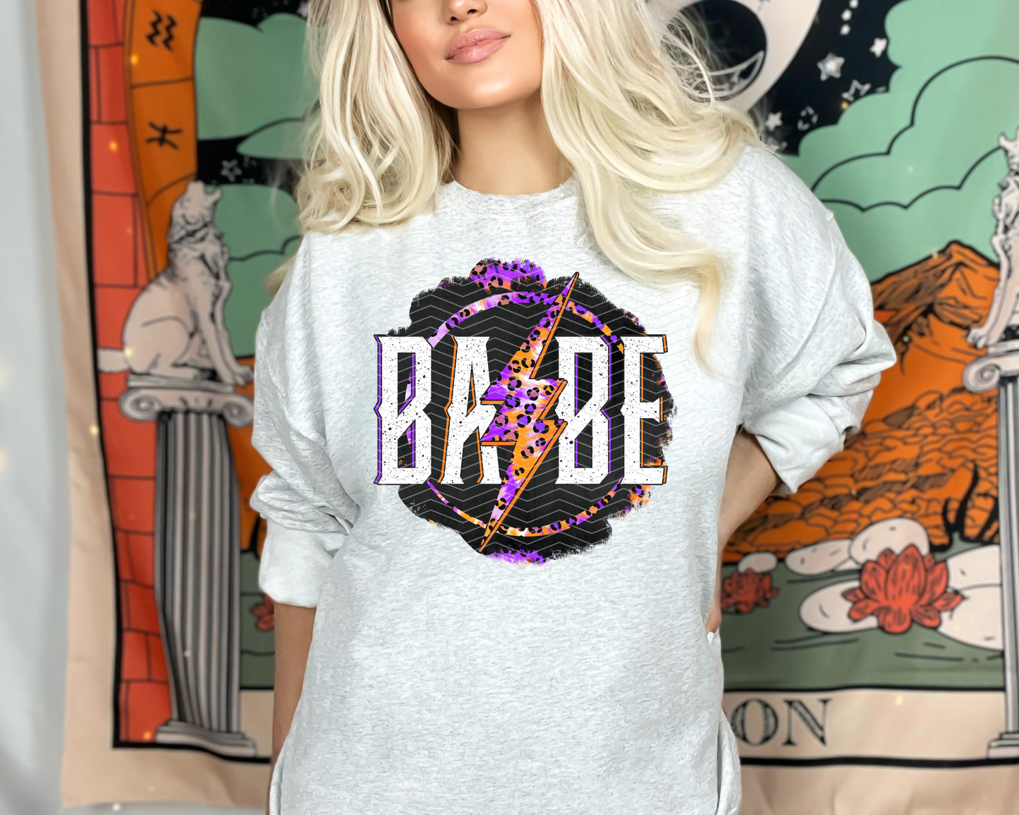 Babe Halloween Lightning Purple Orange DTF TRANSFER
