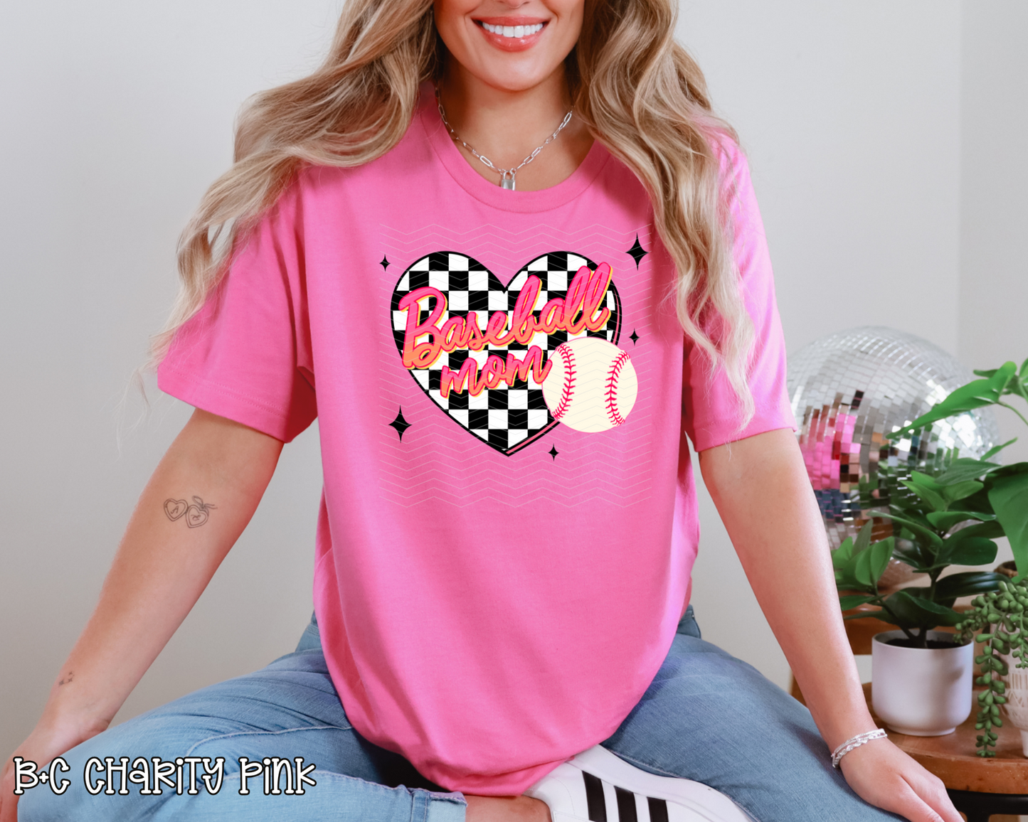 Baseball Mom Checkered Heart DTF TRANSFER