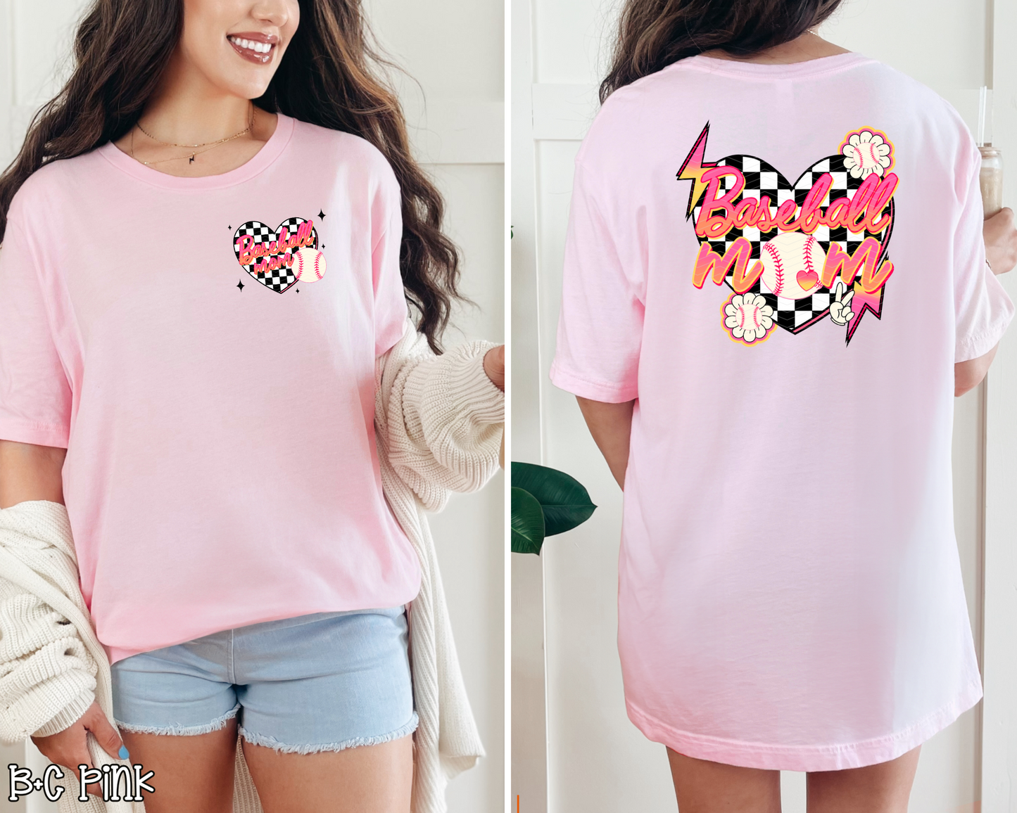 Baseball Mom Checkered Heart DTF TRANSFER