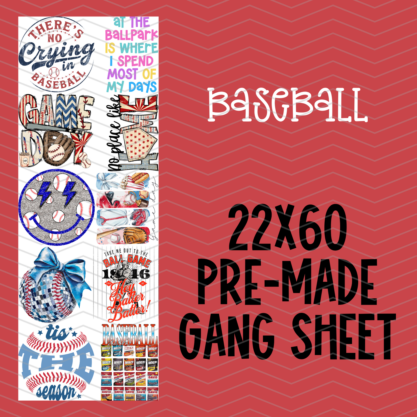 Baseball Pre-Made Gang Sheet - 22x60