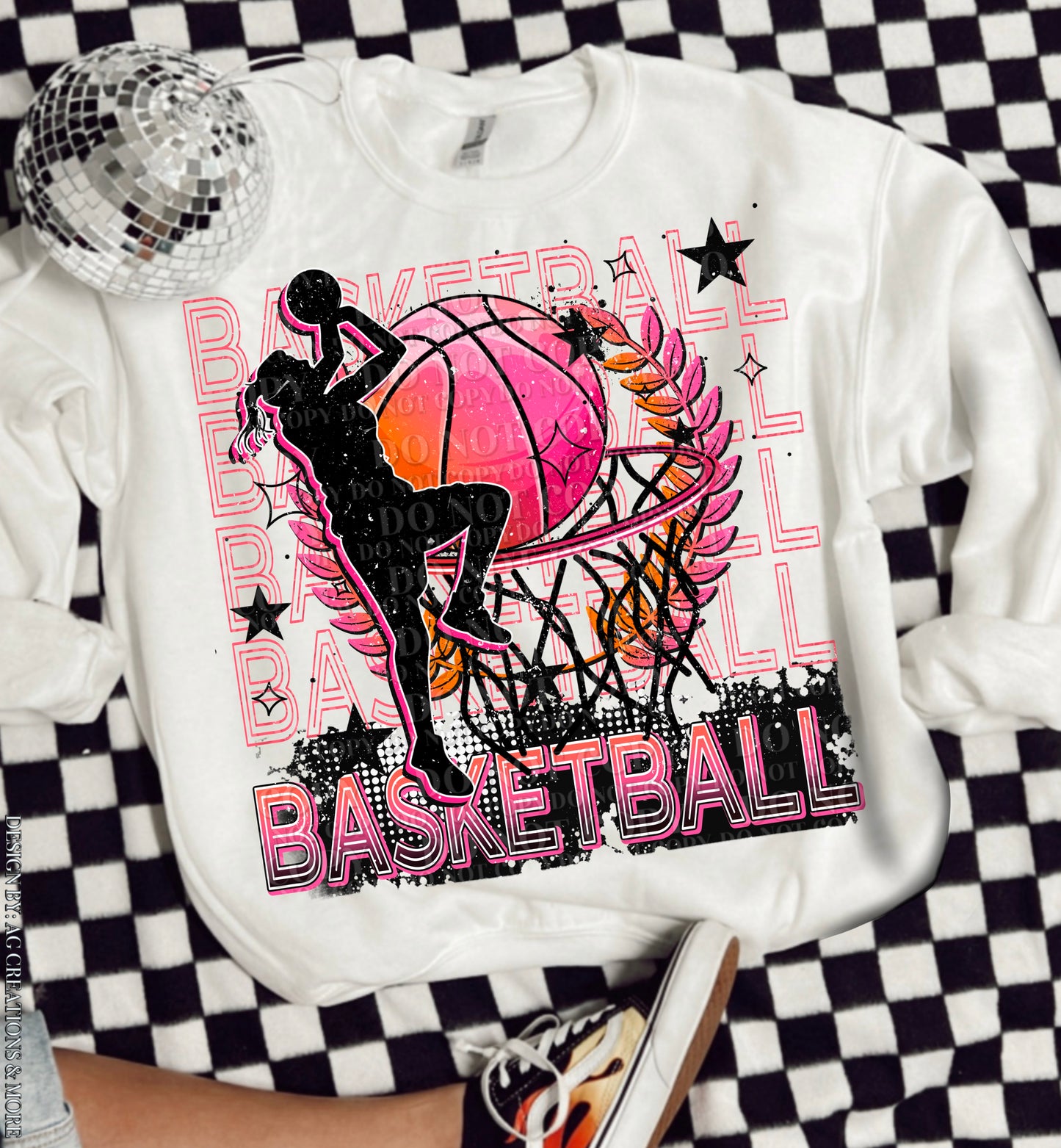 Basketball Stacked Neon Girl Pink