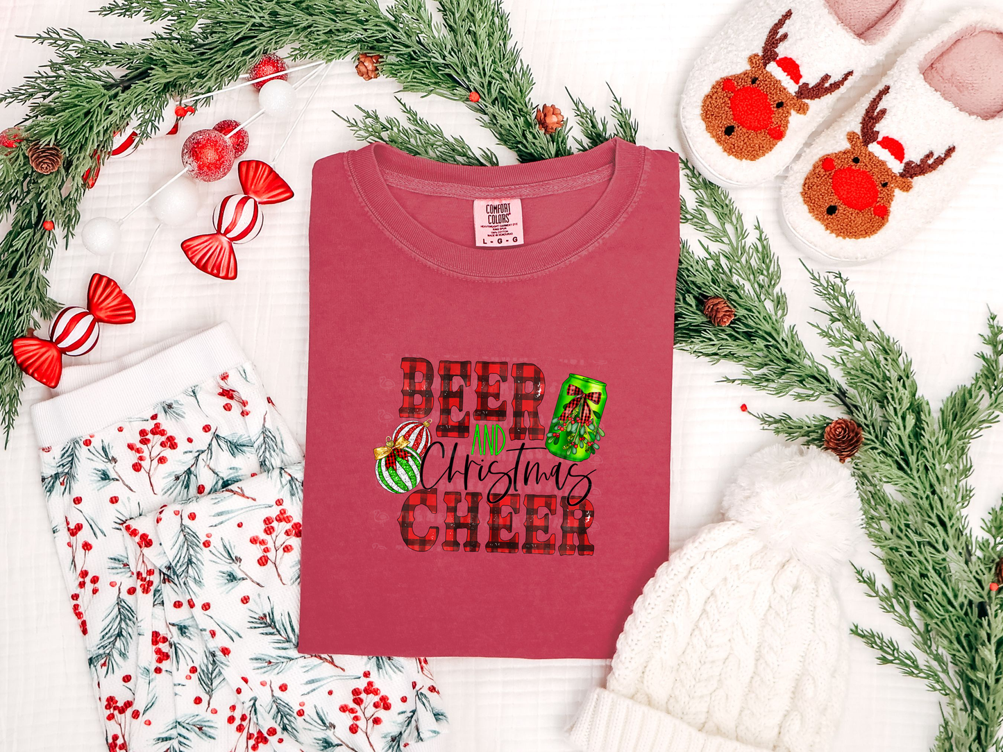 Beer And Christmas Cheer Plaid DTF TRANSFER