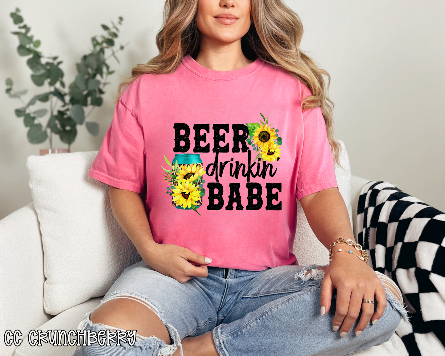 Beer Drinkin Babe Leopard Sunflower DTF TRANSFER