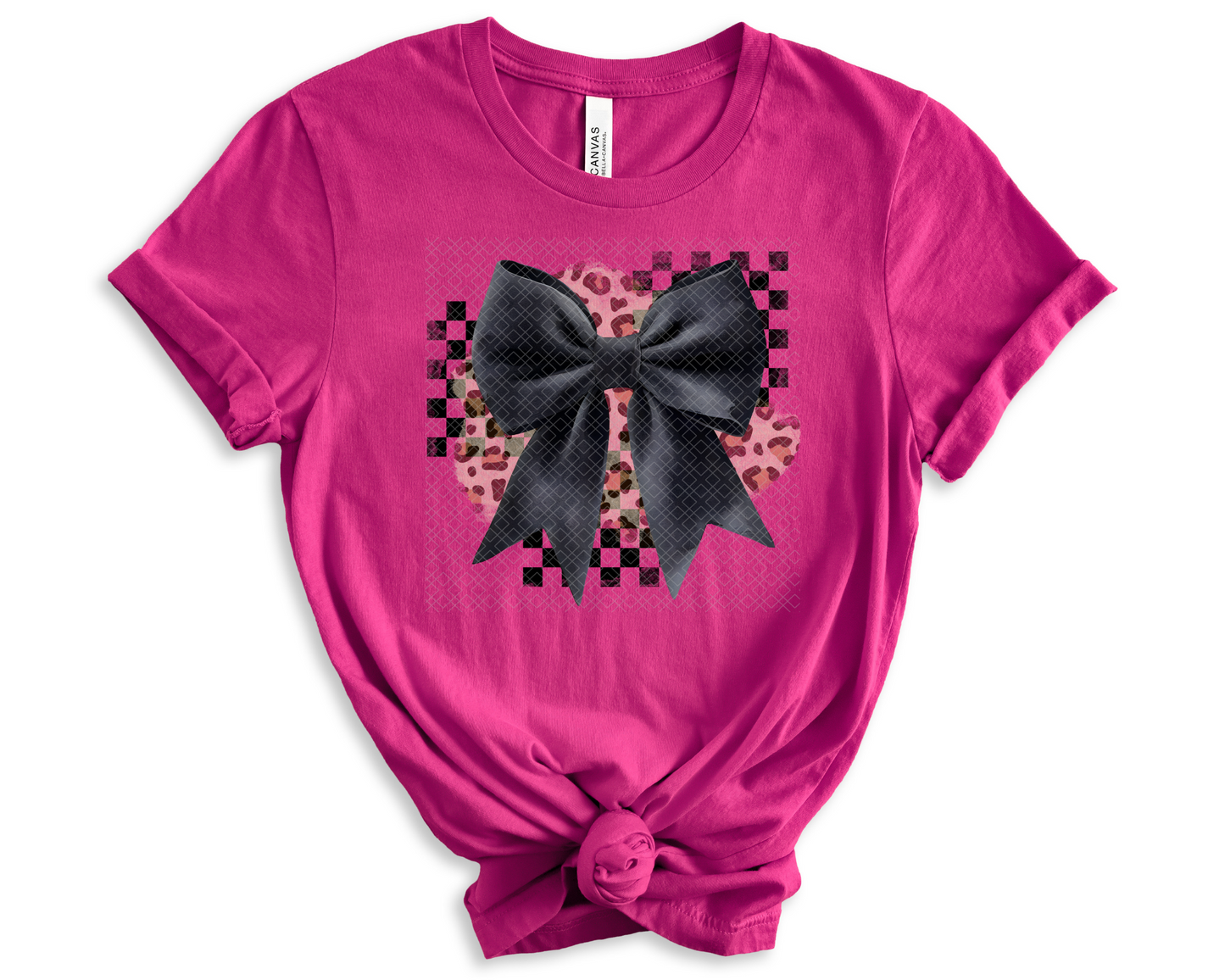 Black Bow Checkered & Leopard BG DTF TRANSFER