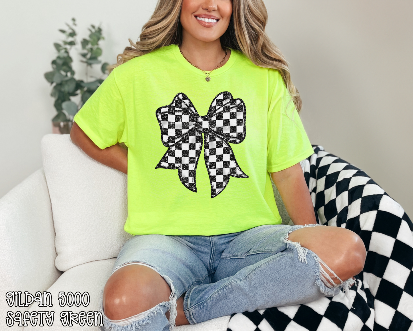 Black Checkered Bow DTF TRANSFER