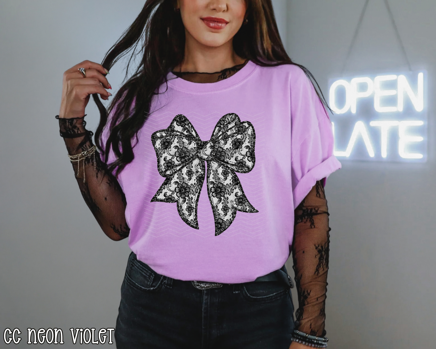 Black Lace Bow DTF TRANSFER