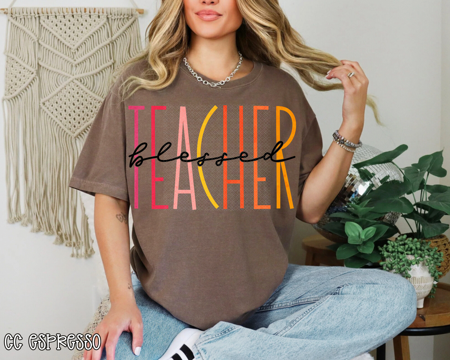 Blessed Teacher Skinny Pink & Orange DTF TRANSFER
