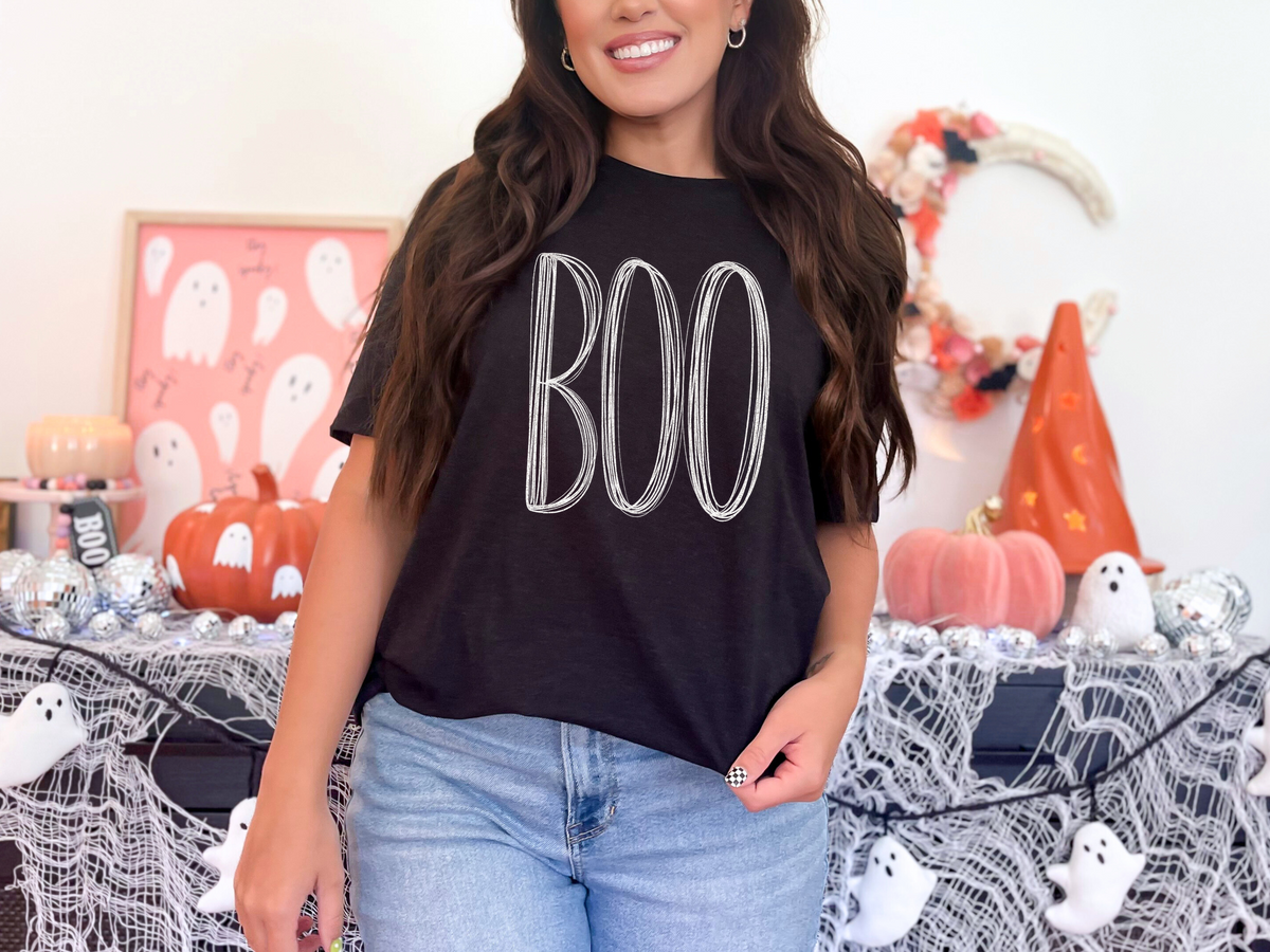 Boo Doodle White Glitter DTF TRANSFER