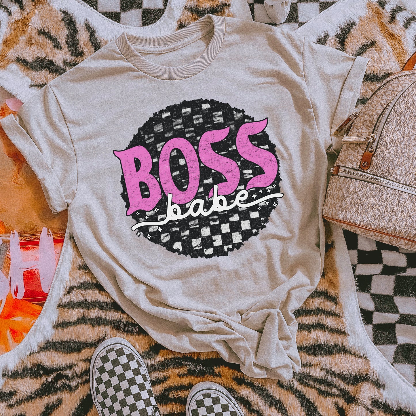 Boss Babe Grunge Checkered DTF TRANSFER