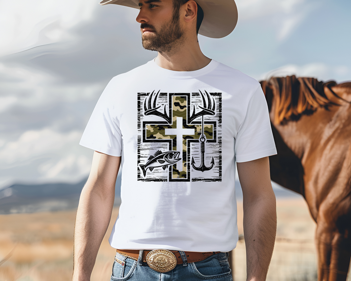 Camo Cross Hunting & Fishing DTF TRANSFER