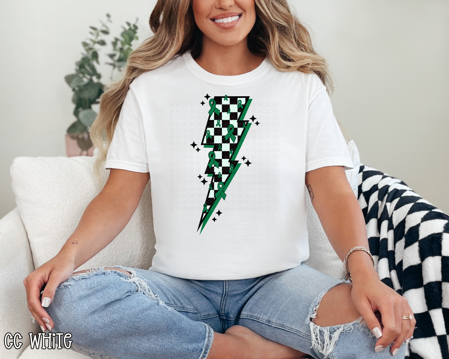 Cancer Ribbon Lightning Bolt Green DTF TRANSFER