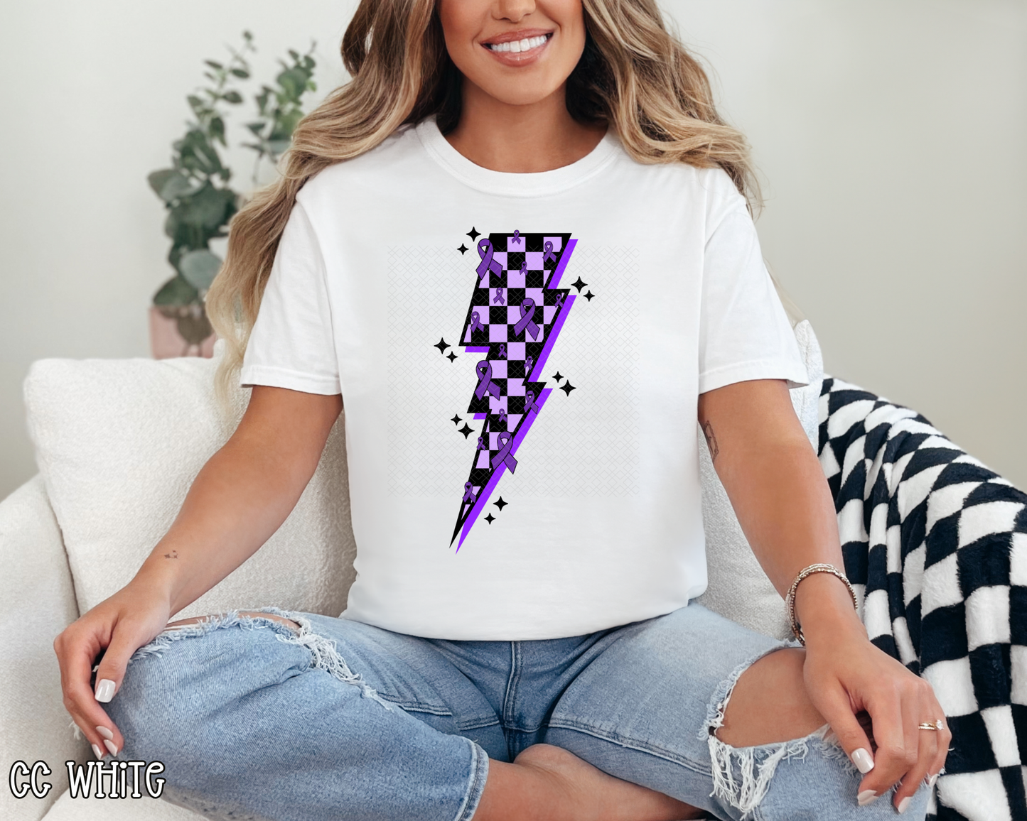 Cancer Ribbon Lightning Bolt Purple DTF TRANSFER