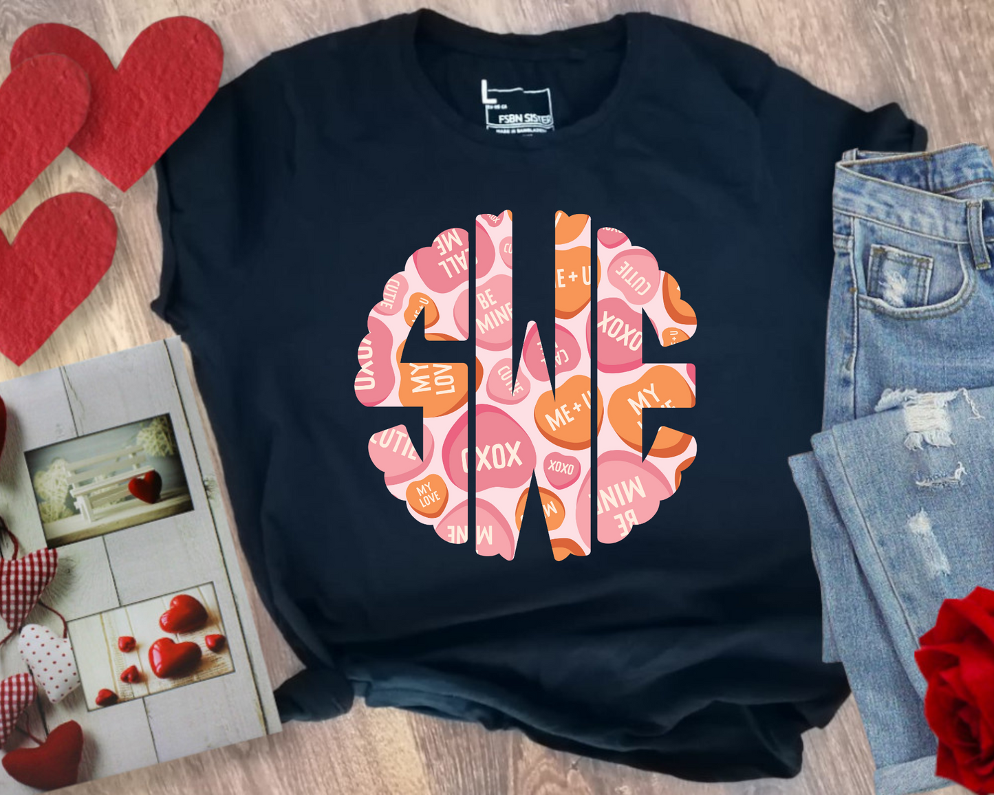 Candy Hearts Monogram DTF TRANSFER