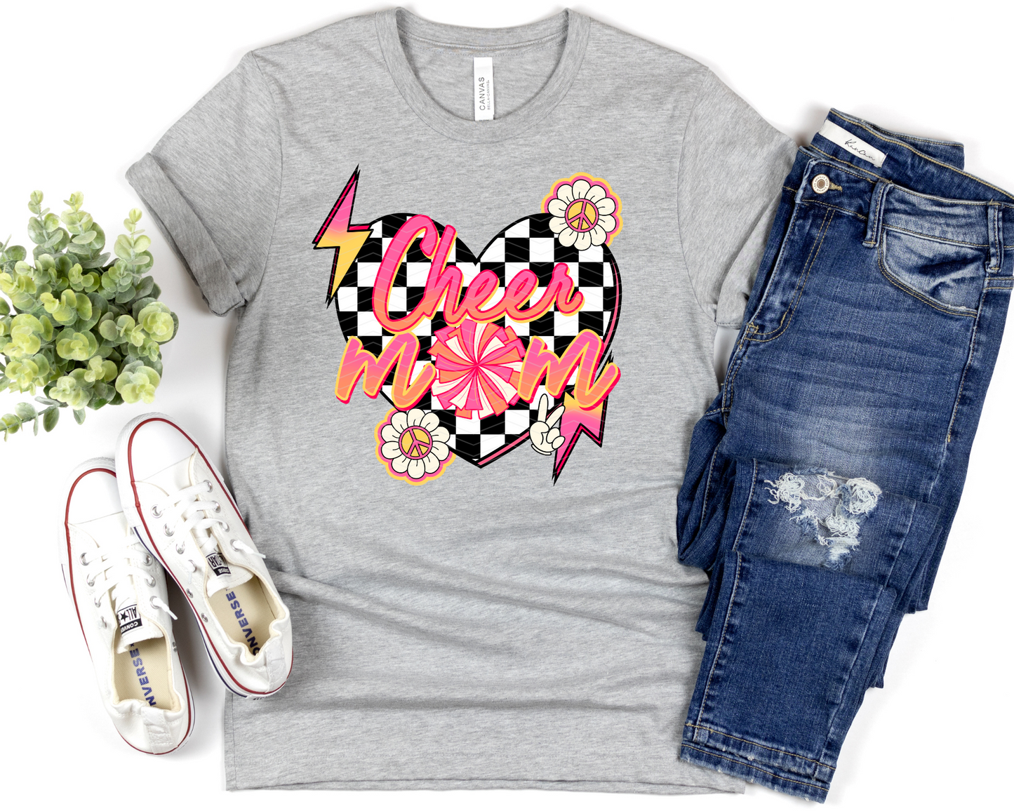 Cheer Mom Checkered Heart Pink DTF TRANSFER
