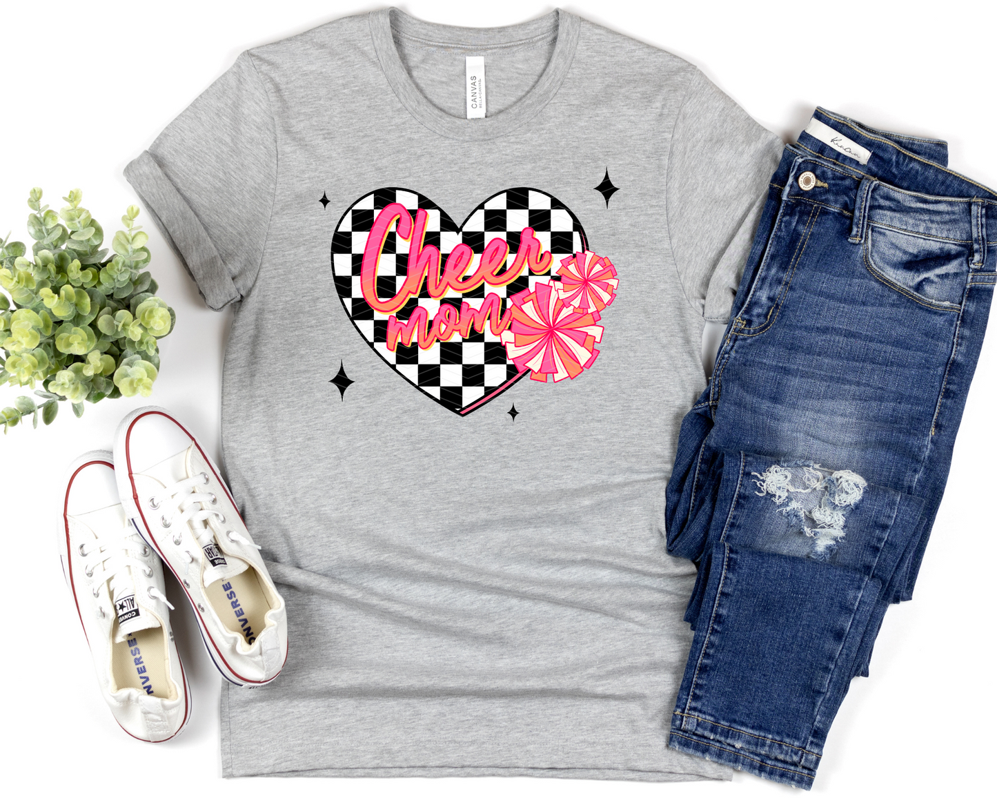 Cheer Mom Checkered Heart Pink DTF TRANSFER