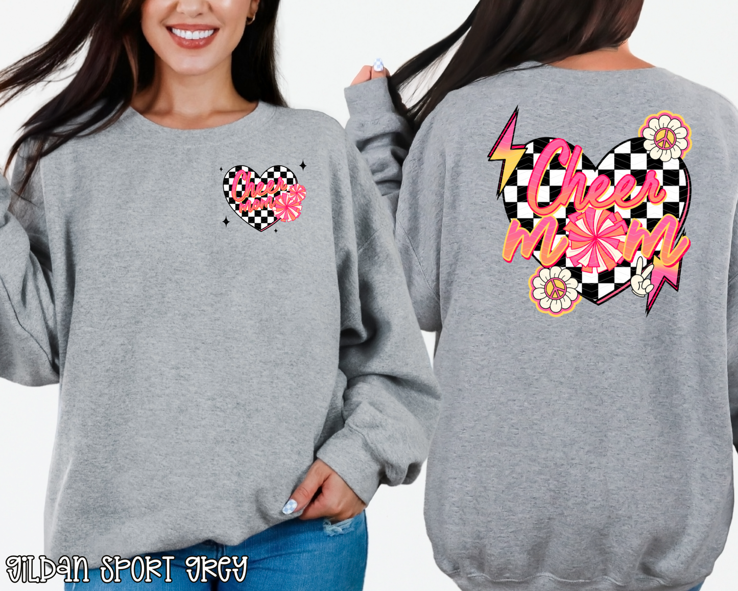 Cheer Mom Checkered Heart Pink DTF TRANSFER