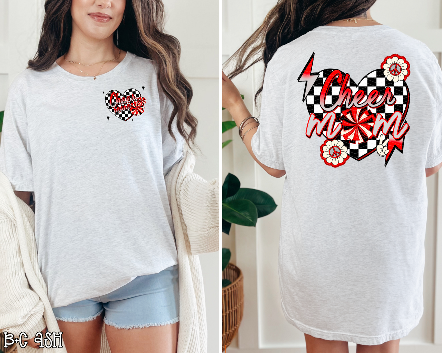 Cheer Mom Checkered Heart Red DTF TRANSFER