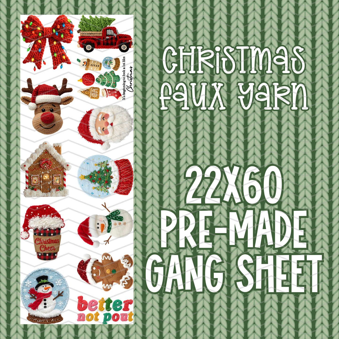 Christmas Faux Yarn Pre-Made Gang Sheet - 22x60