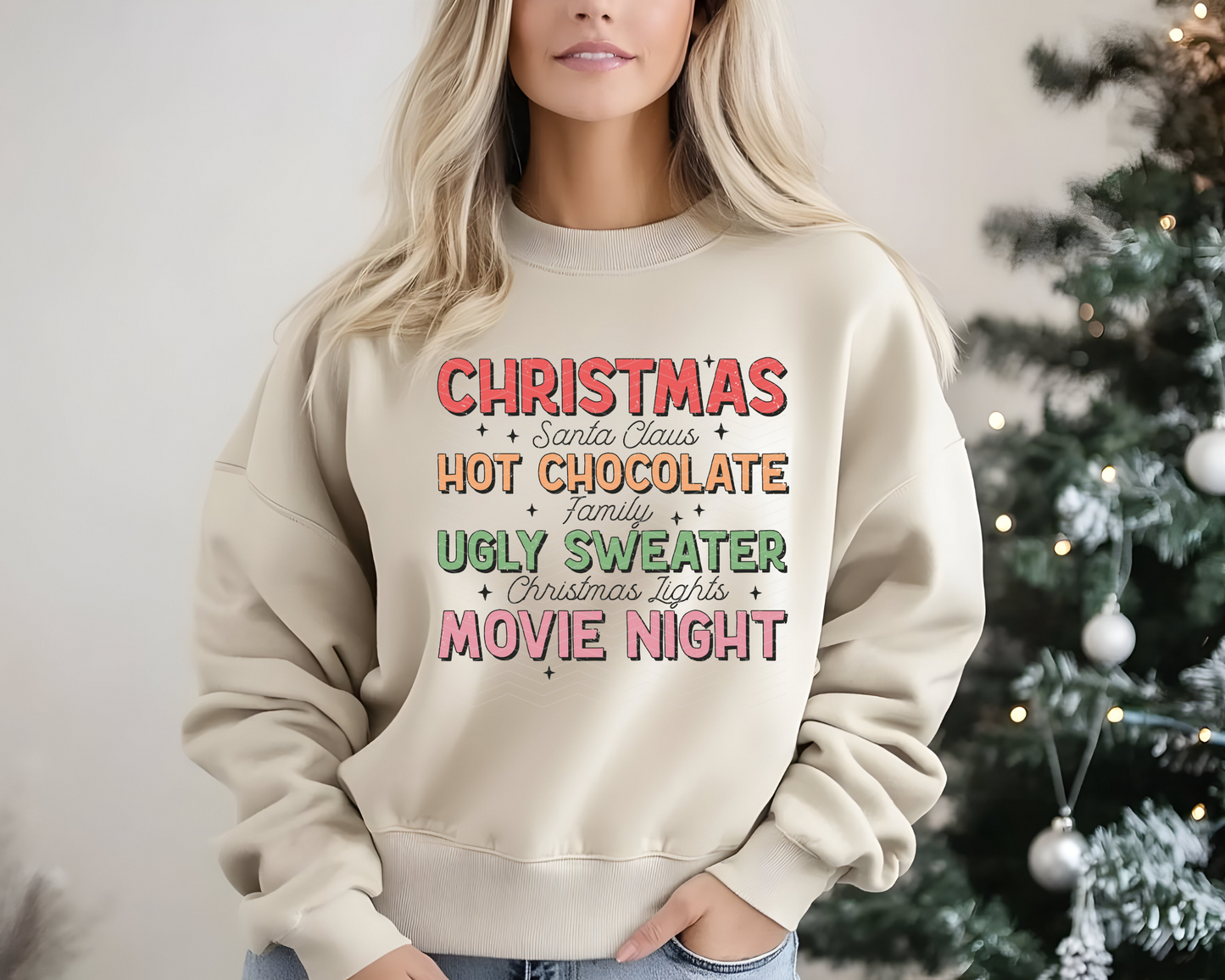 Christmas Hot Chocolate Ugly Sweater Movie Night DTF TRANSFER