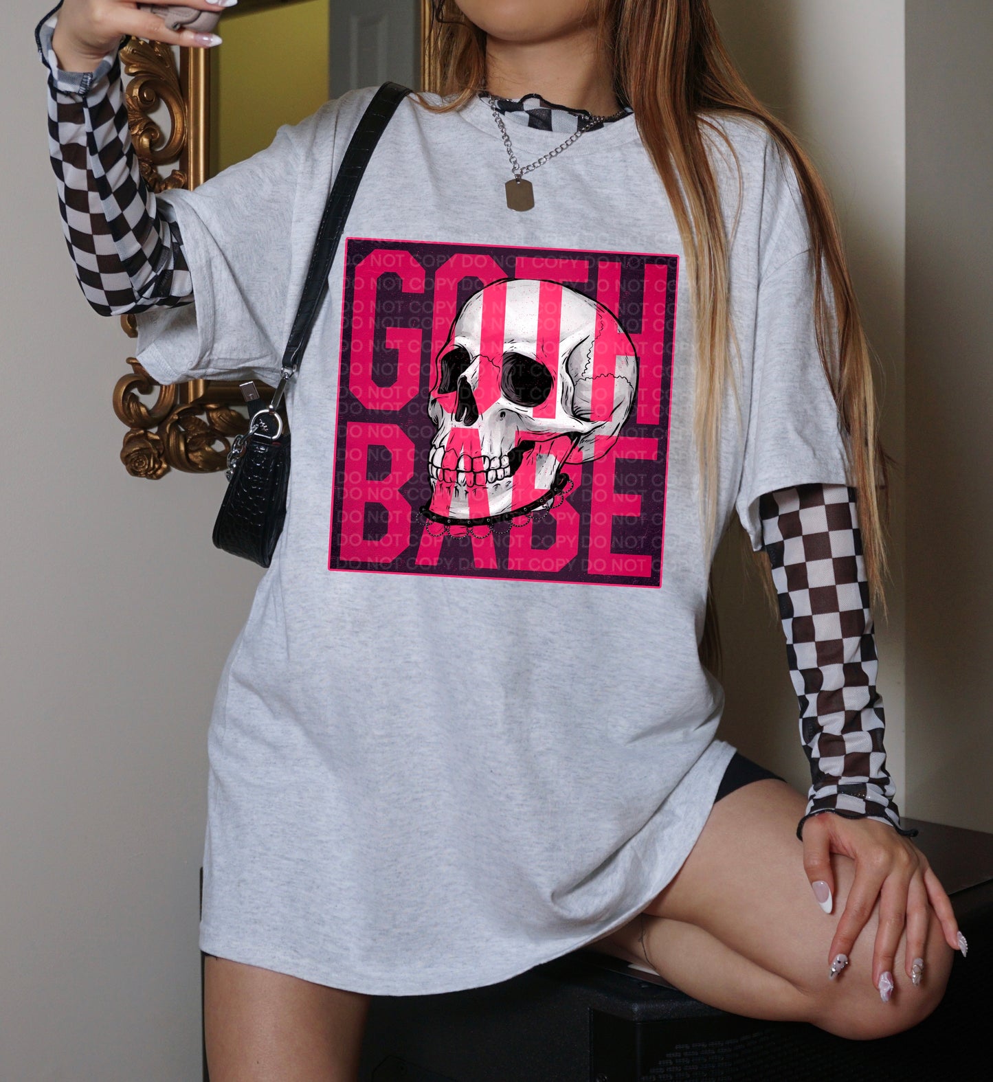 Goth Babe Skull Hot Pink DTF TRANSFER