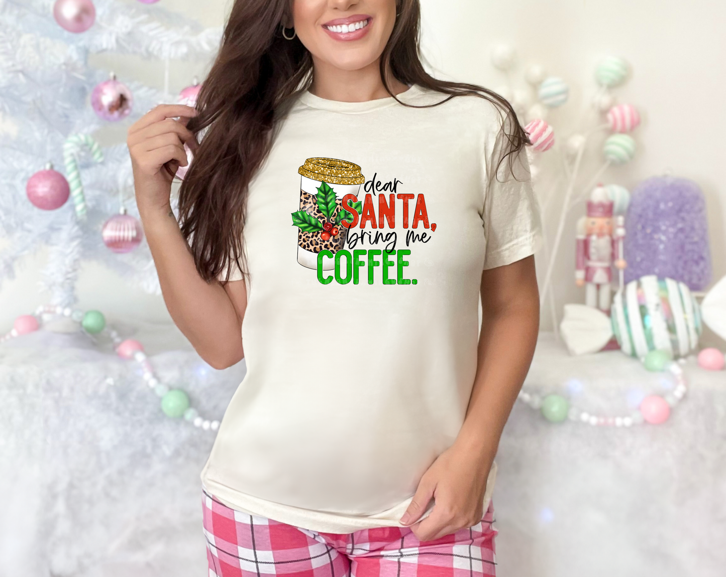 Dear Santa Bring Me Coffee Leopard DTF TRANSFER