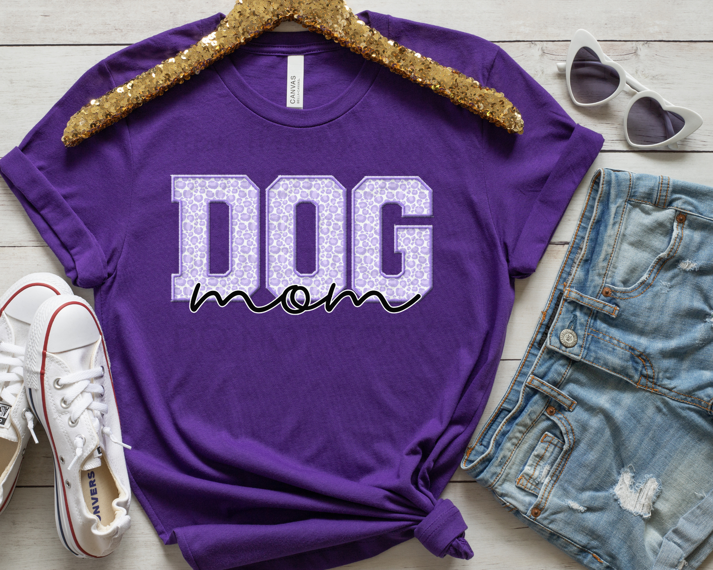 Dog Mom Faux Embr Purple
