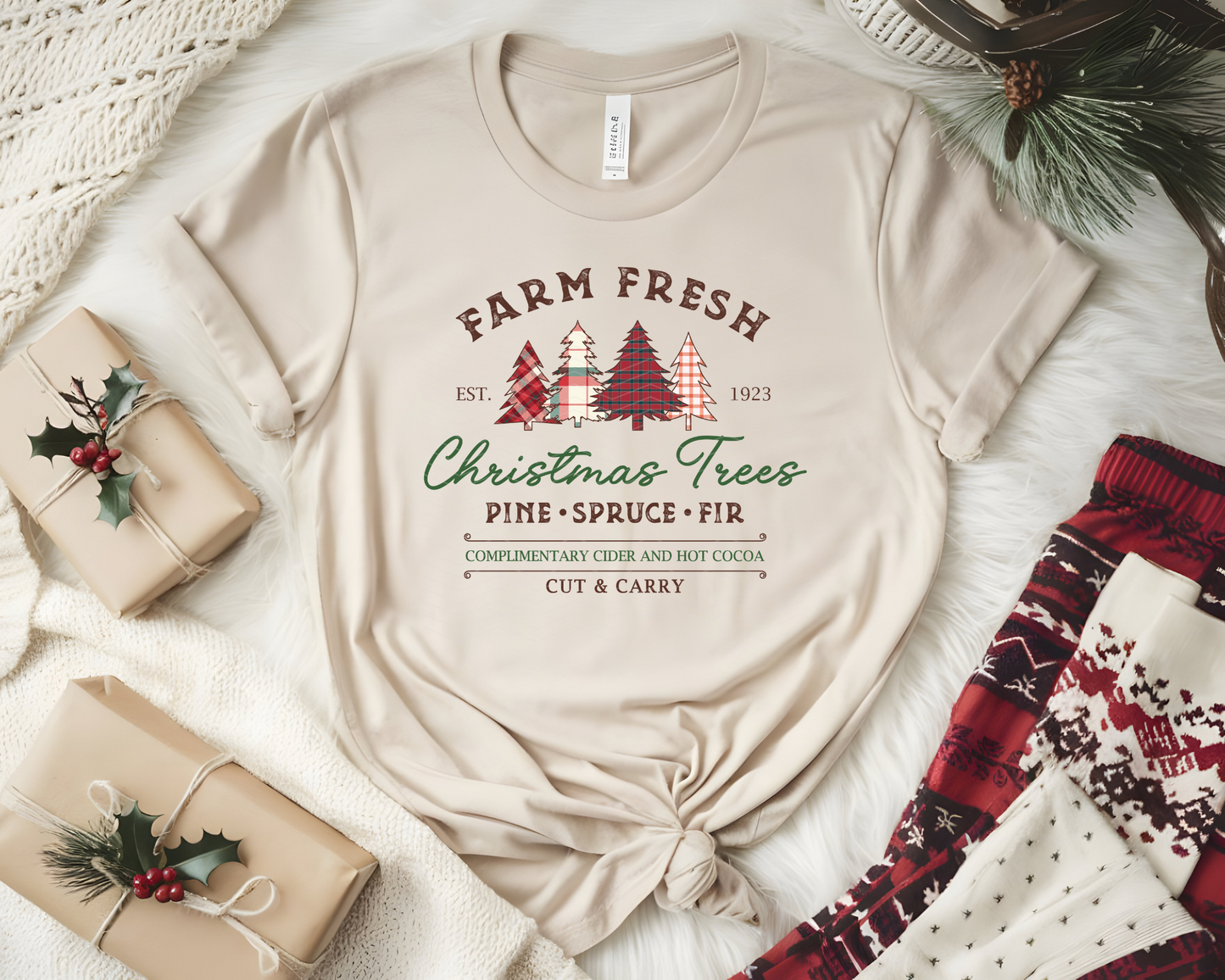 Farm Fresh Christmas Trees Plaid DTF TRANSFER