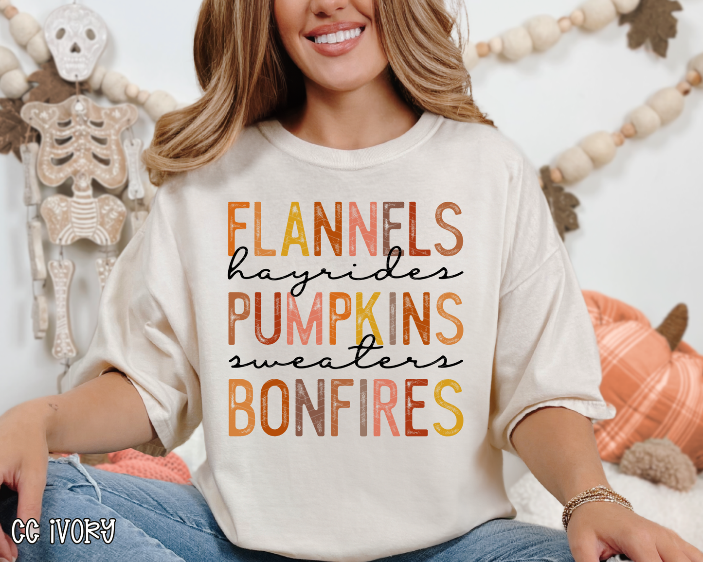 Flannels Hayrides Pumpkins Sweaters Bonfires DTF TRANSFER